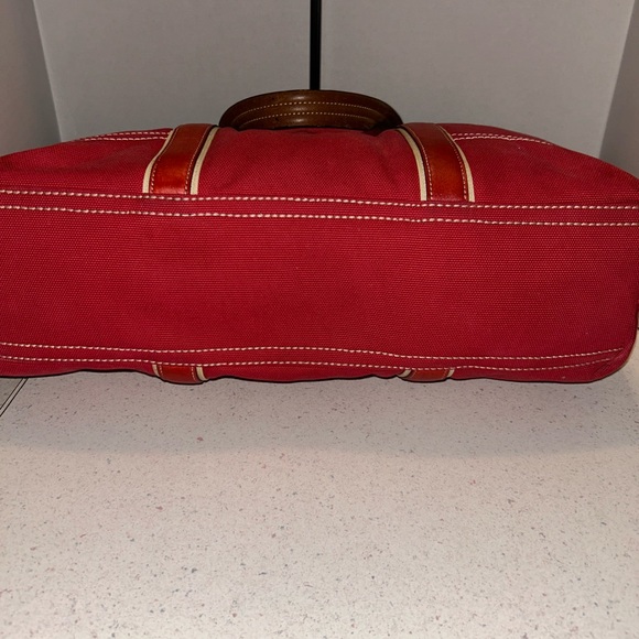 Coach Red Canvas Tote Bag with Red and Tan Leather Trim - Picture 5 of 14